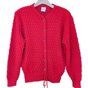 Vtg Original Alpen Trachten Cardigan Womens L Red Knit Sweater Cozy Cottage